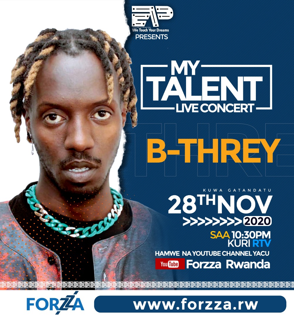 Forzza Rwanda (@rwandaforzza) on Twitter photo Weekend yageze!
Mu kanya saa yine n'igice, umuhanzi ukunzwe cyane mu njyana ya Kinyatrap aradutaramira. Ni live kuri <a href="/RwandaTV/">Rwanda Television</a> na YouTube Channel yacu youtu.be/UhTyXd-awqc.
#MyTalentLiveConcert Weekend yageze!
Mu kanya saa yine n'igice, umuhanzi ukunzwe cyane mu njyana ya Kinyatrap aradutaramira. Ni live kuri <a href="/RwandaTV/">Rwanda Television</a> na YouTube Channel yacu youtu.be/UhTyXd-awqc.
#MyTalentLiveConcert
