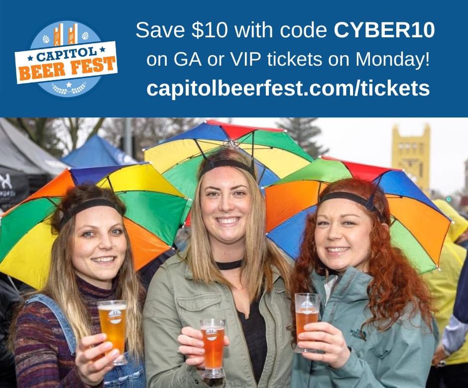 If you just couldn't decide...we're making it easy!  On MONDAY, use the code CYBER10 to save $10 on VIP or GA tickets at capitolbeerfest.com/tickets.  Spread the word! #BeersOnCap #CBF2021 🍻