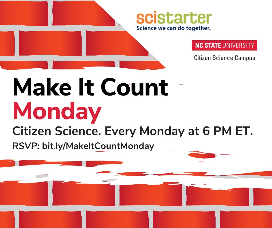 SciStarter's tweet photo. On Monday, we #MakeItCount with @PublicSci_NCSU! Our special guest this week at 6 PM ET is Greg Newman of @CitSci! Join our hosts, @naturallywild__ & @CHNickerson, to talk about #CitizenScience platforms & how YOU can get started with #CitSci.
RSVP: https://t.co/M13xefODaH https://t.co/BObO0zNKrm