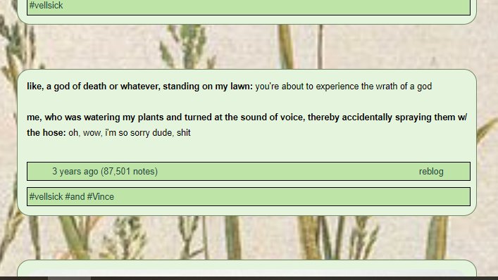 Some gems from my Vell tag on tumblr.