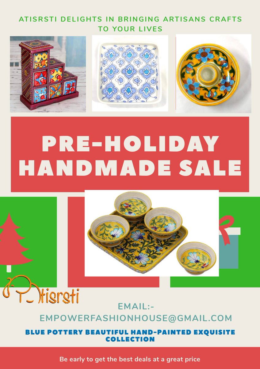atisrsti's tweet photo. Atisrsti​​ delights in bringing artisans crafts to your lives! World famous BLUE POTTERY; #Christmas2020  #incredibleindia #buynow 
#ceramics  collection #artisanmade
Book your order NOW email-empowerfashionhouse@gmail.com.
Shipping Worldwide. #atisrsti purchase with Purpose https://t.co/4FuN6wkVPv