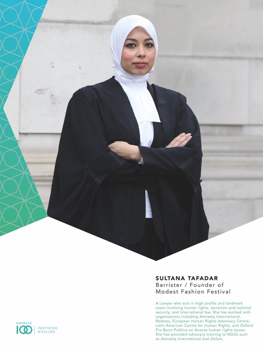 emeraldnetwork's tweet photo. #emerald100 

SULTANA TAFADAR
Barrister / Founder of Modest Fashion Festival
Undertaken high profile cases involving human rights, terrorism, national security and international law.

Worked with orgs. including Amnesty International on diverse human rights issues.

#IAmMuslim https://t.co/sqbTus1mwD