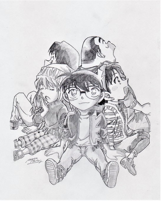 原画の少年探偵団を描きました！*なにげ少年探偵団お初ですｗ*♡、RT、リプ引リツくれるとうれしいです(*´ω`*)*#ペ