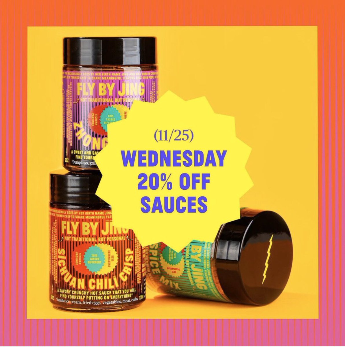  @flybyjing made it fun and entertaining with 5 days of fire deals on their signatures condiments, gift sets, and even suits made for sweating. And if you are getting anything from them, make sure to try the Sichuan Chili Crisp. It's hot, bold, spicy!