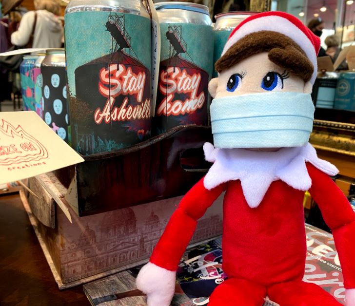 CityofAsheville's tweet photo. Get behind the mask, #Asheville. Buddy the Elf says thank you!
Social distance and shop local when you can. #StopTheSpread of #COVID https://t.co/Cuew9wapDR