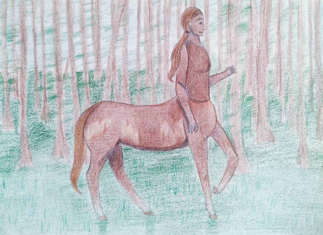 oh to be a centaur trotting through a forest 🐴✨#TraditionalArt #centaur #colorpencils #fantasy #magical #art #ArtistOnTwitter #forest #brown #drawing https://t.co/RG67dZ8Ill