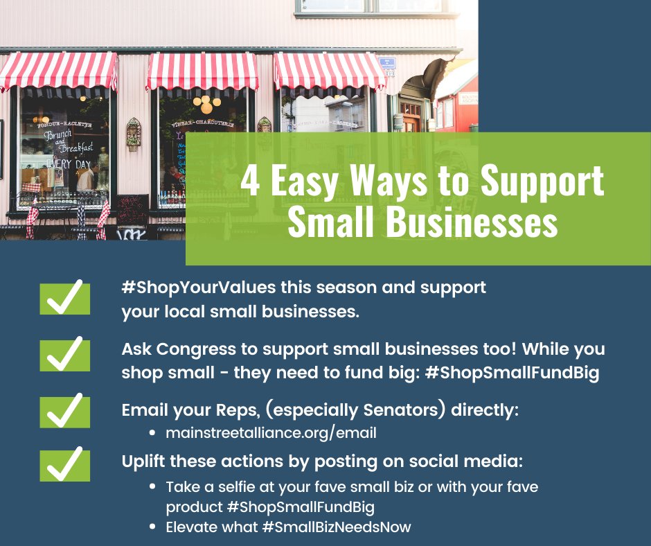 mainstreetweets's tweet photo. Want to support small businesses this season? Here are some ways you can help:

#ShopSmallFundBig #SaveSmallBizSat #ShopYourValues 
#ShopSmall #SmallBizSat https://t.co/vMDydfVPY8