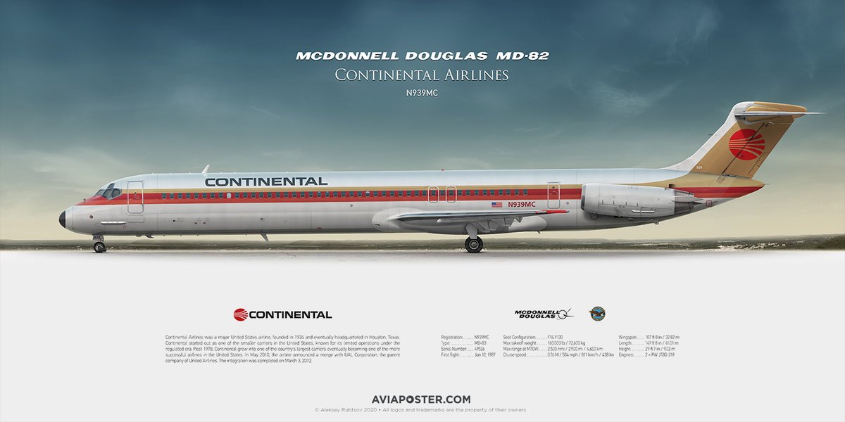 McDonnell Douglas MD-82 Continental Airlines N939MC
Aviaposter for Aviator.
#aviationprints #aviationart #aircraftpicture #aircraftprints #ContinentalAirlines #TTail