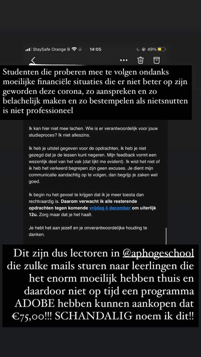 lolalaenen's tweet photo. Hoi @AP_Hogeschool willen jullie aub tegen jullie proffen zeggen dat ze een beke normaal doen.
Een vriendin van mij werkt zich kapot om een programma te kunnen kopen voor school (normaal gezien kunnen ze dat gratis gebruiken op de campus, maja corona), en die gast reageert zo?? https://t.co/yIG90WaIAw