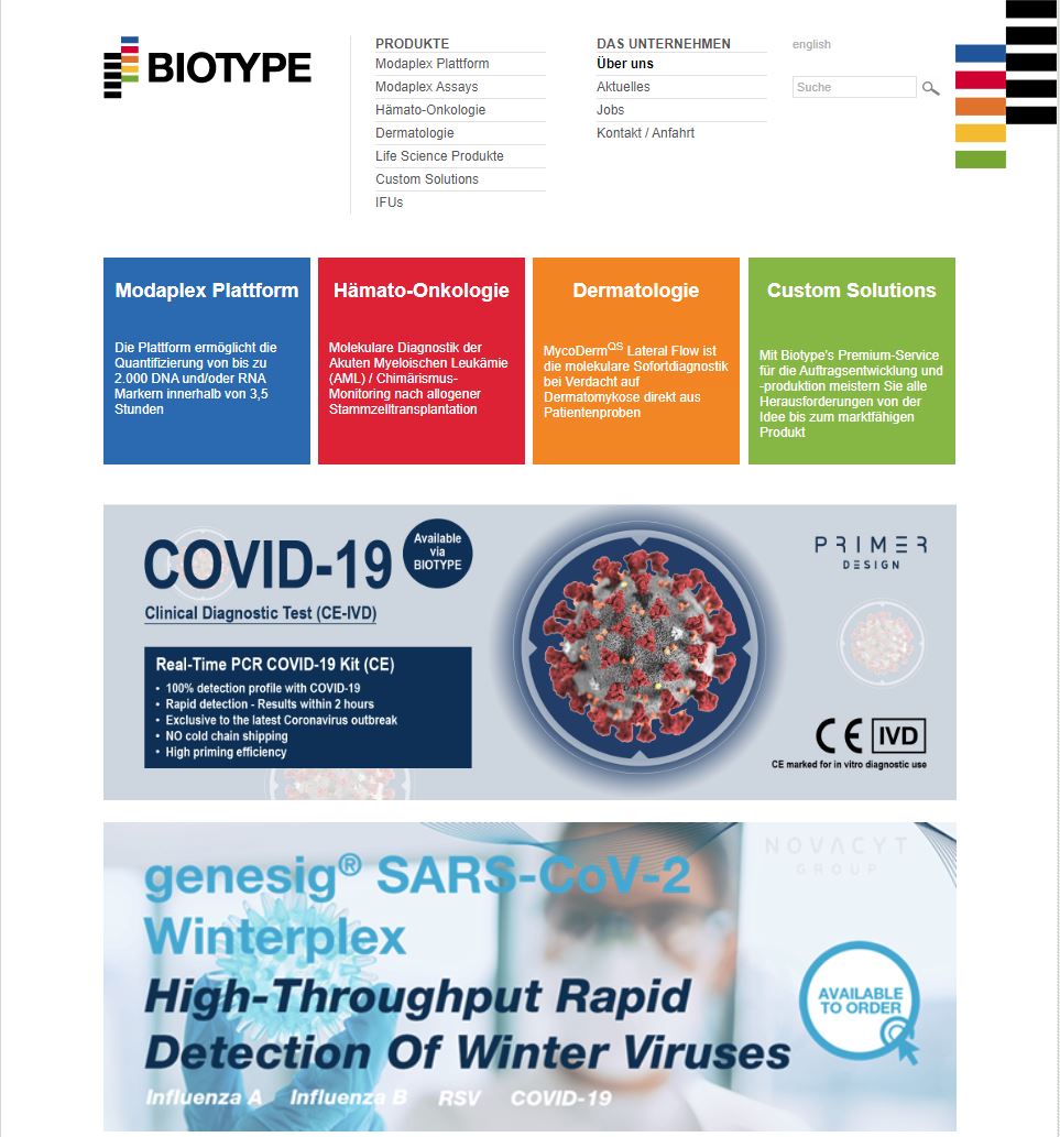 Biotype produce and also sell these tests on behalf of Novacyt via their website : WORLDWIDE See also announcement on “Xing” https://www.xing.com/pages/biotypegmbh/news