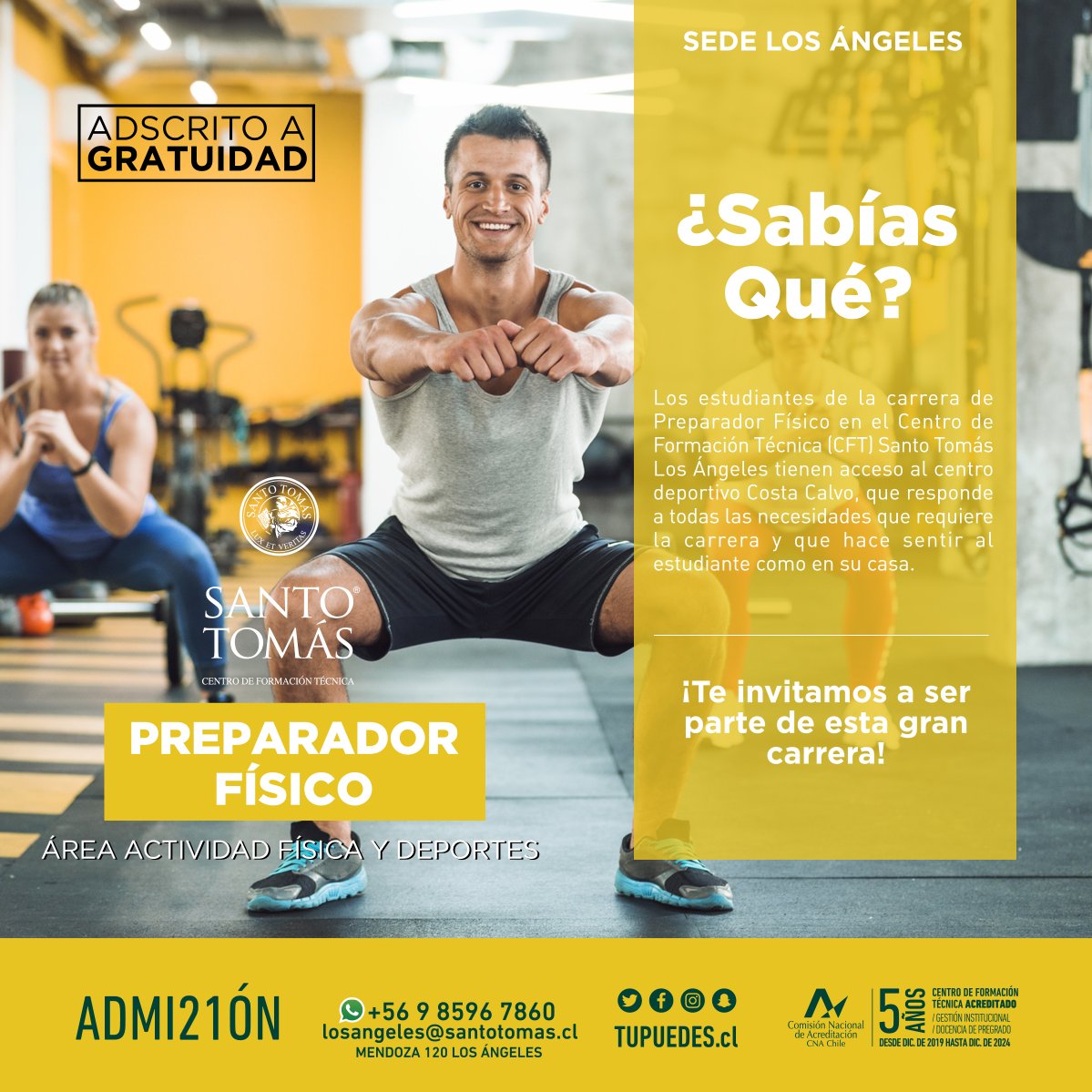 ST_LosAngeles's tweet photo. Estudia Preparador Físico en el CFT Santo Tomás y accede a Acreditaciones otorgadas en conjunto con el Comité Olímpico Nacional. Además puedes postular al beneficio de la gratuidad. https://t.co/eS9uypNaIb