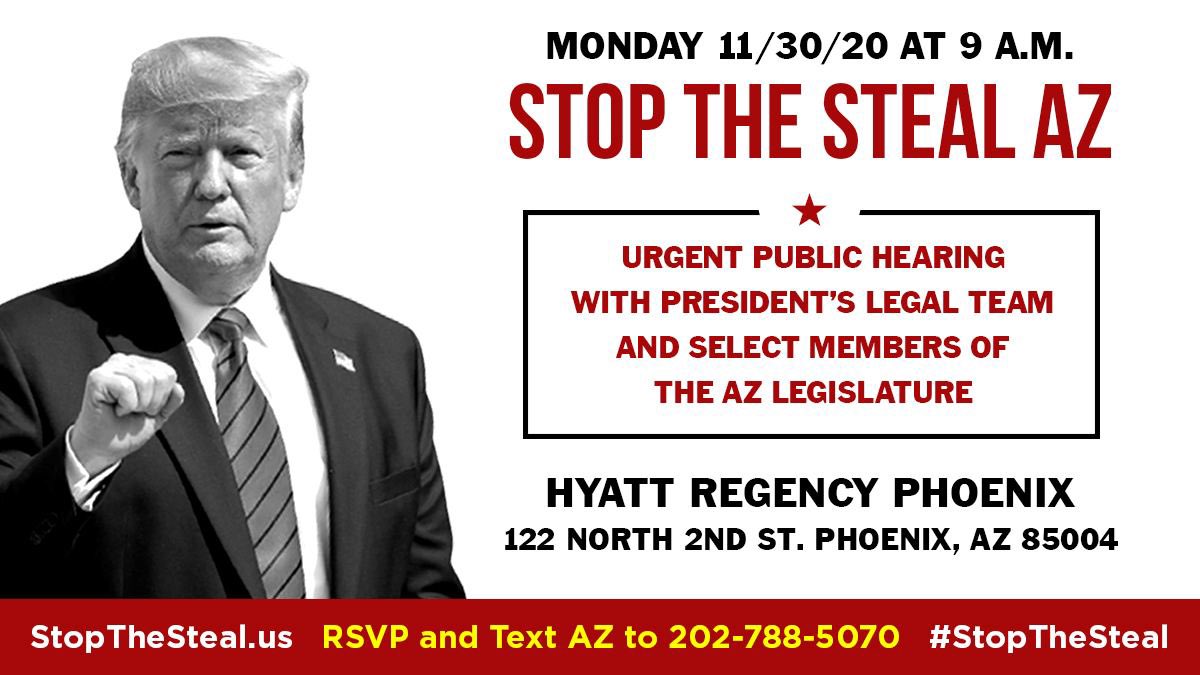 Next, we are headed to Arizona for likely one of the most important protests in the  #StopTheSteal movement. Be there! [end]