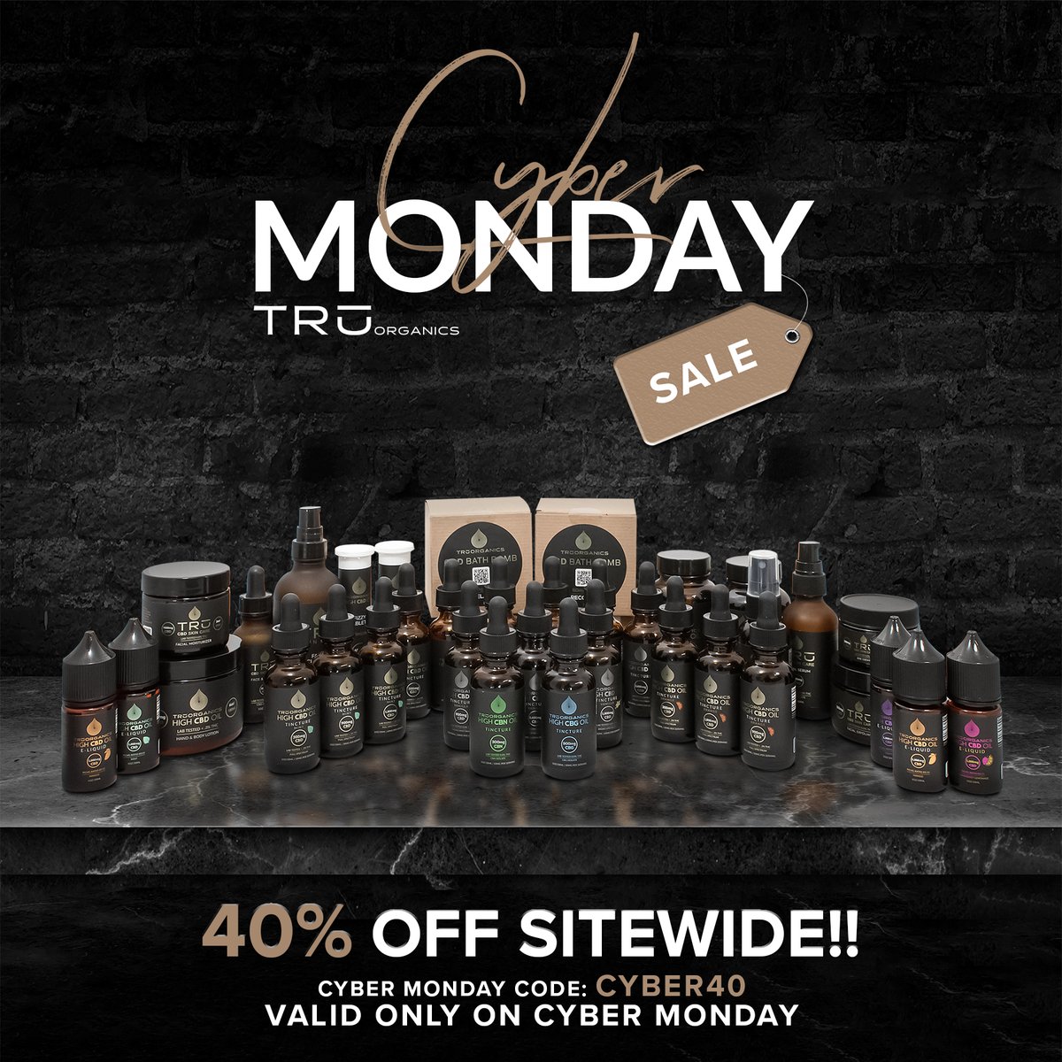 TruOrganicsCo's tweet photo. Cyber Monday is the perfect time to save on Tru Organics' full line of hemp and beauty products!

Take 40% off at checkout, using code CYBER40

#cybermonday #sale #blackfriday #shopping #thanksgiving #christmas #cannabisculture #cannabiscommunity #organic #goodvibes  #truorganics https://t.co/j3gmlXZFGC