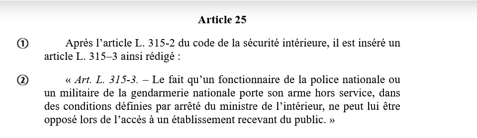 coldroitsfemmes's tweet photo. Tt le monde parle bien sûr d'article 24.Mais regardez 25. Les violences conjugales c'est aussi ds la police et le fait de conserver son arme est contradictoire avec l'ordonnance de protection.Merci à @Boadiceenne de nous avoir alertées.Encore pire que prévu. #LoiSecuriteGlobale https://t.co/mxrQbMRR4K