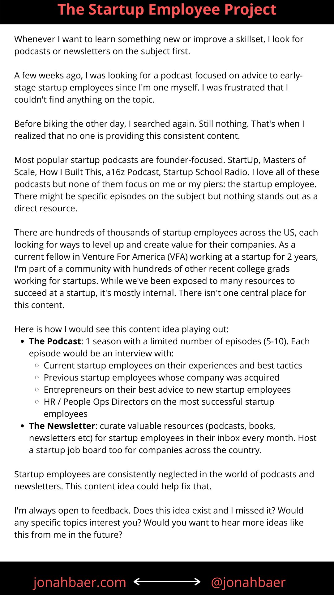 Podcast idea focused on the startup EMPLOYEE