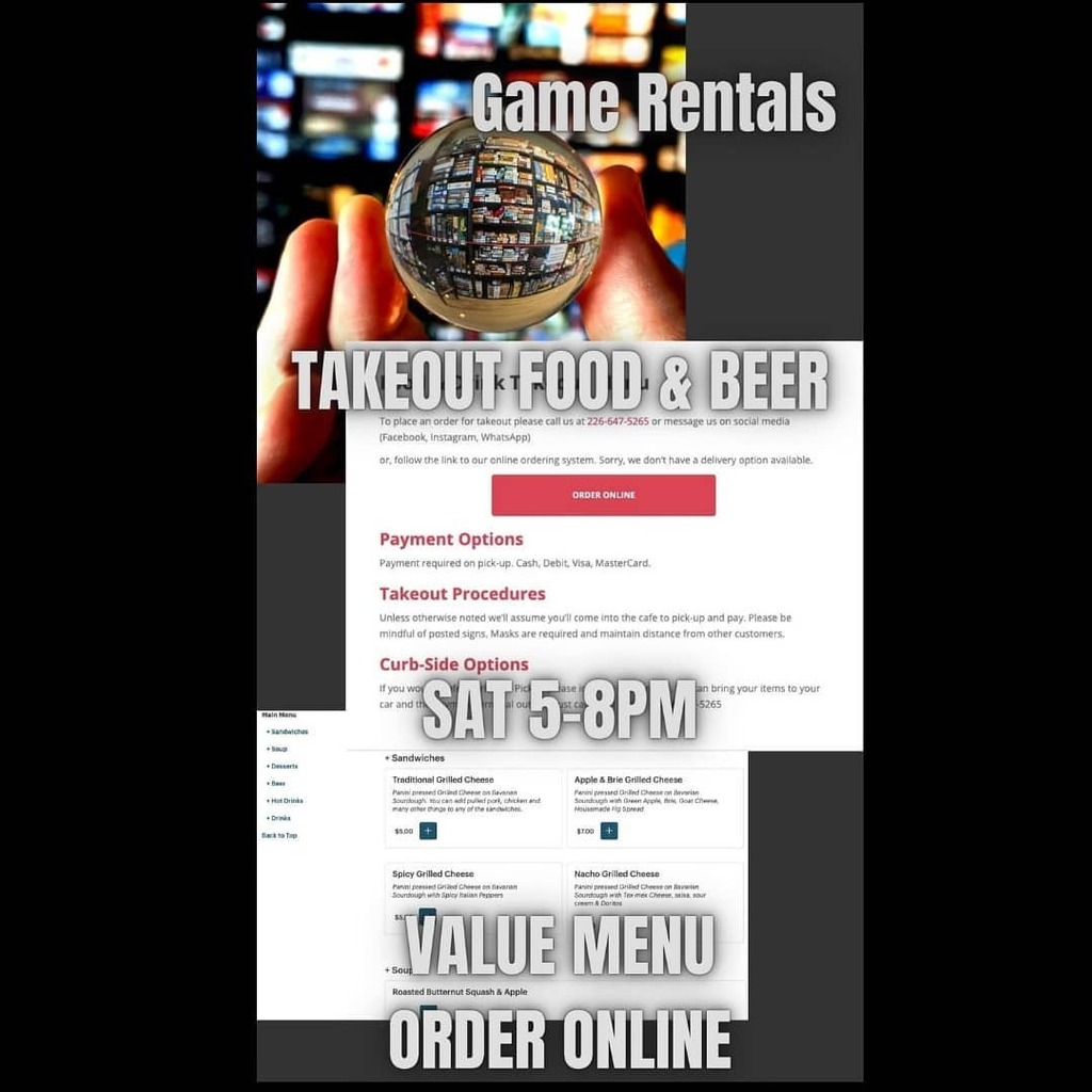 GamesOnTap's tweet image. Rent Games &amp;amp; Pickup Food Today (Sat) from 5-8PM. 

gamesontap.ca/menu
ift.tt/33qSmGn

#kwawesome #explorekw #waterlooregion #boardgames #takeout #food #beer #dessert #supportlocal #supportsmallbusiness instagr.am/p/CIJSd37ANm8/