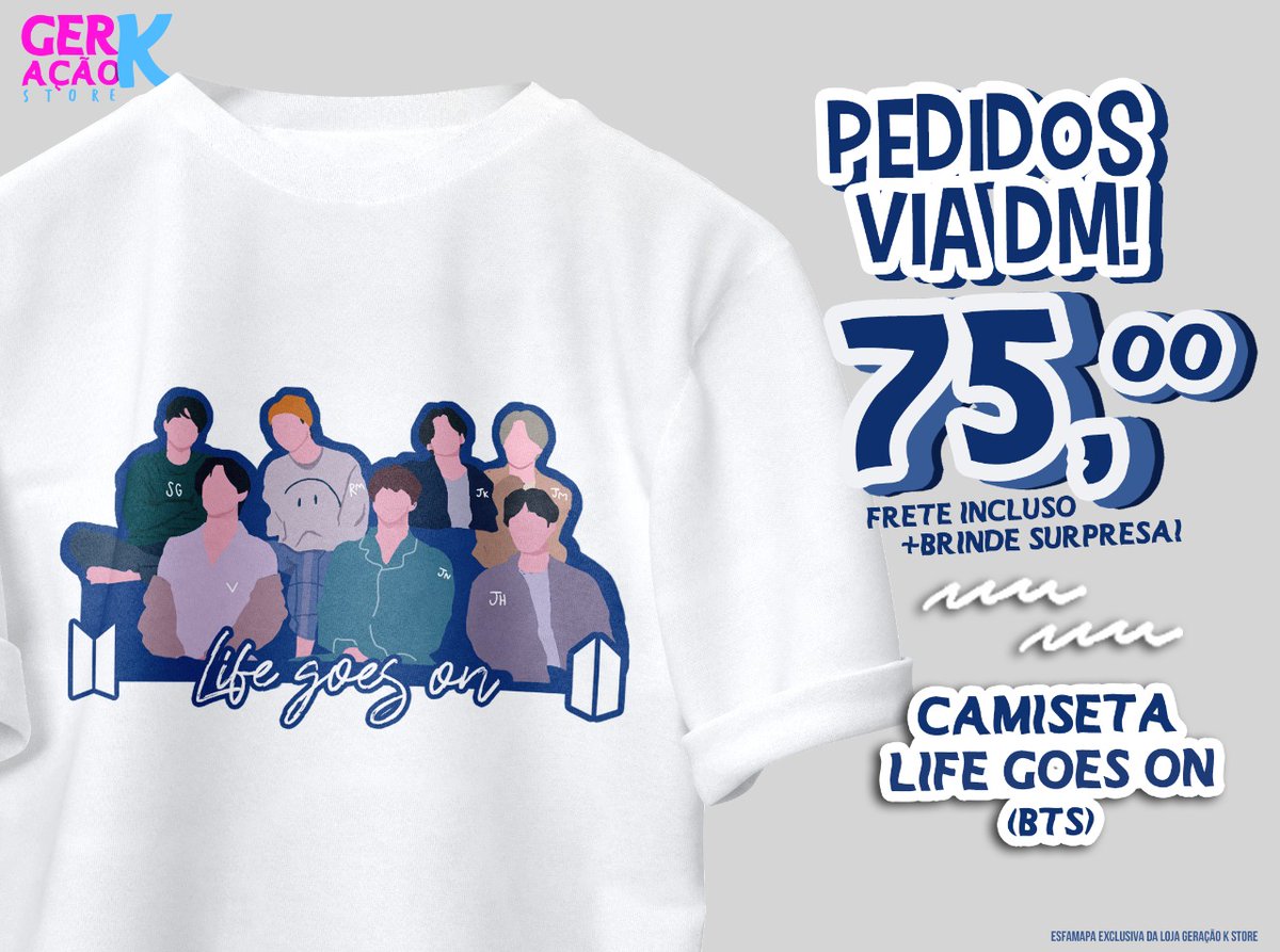 k_geracao's tweet photo. Camiseta Life Goes On 💫

[💰] R$ 75,00.
[🚛] Frete incluso. 
[💳] Pagamento por depósito ou transferência.
[📧] PEDIDOS VIA DM!

💜 RT P/ AJUDAR A LOJA 💜 
#kpop #bts #army #LifeGoesOn1stWin #bangtan #BTSARMYs #BEGoesOnParty 
#LifeGoesOn https://t.co/9ZYUUw52d8