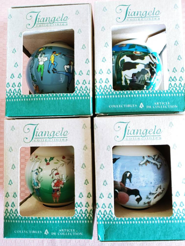 Collectible Christmas Ornaments - Vintage Tiangelo Christmas Ornaments etsy.me/2JnDVMa #christmas #triangelo #christmasornament #glassball #russiandancer #scottishpiper #canadiangeese #farm #cow #bettysattictreasures