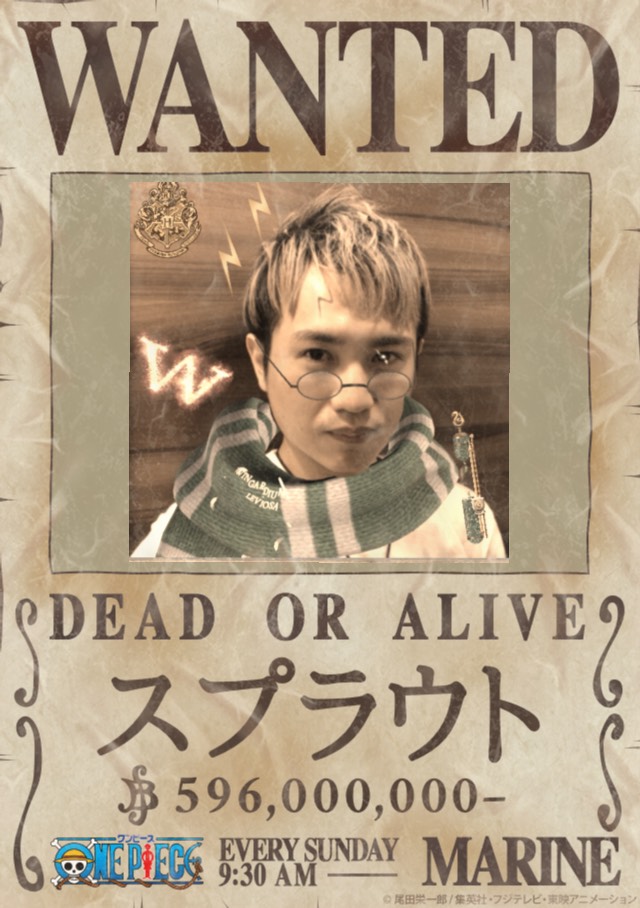 スプラウトの手配書が発行されました。懸賞金は596,000,000ベリーです。 #ワンピース手配書「ワンピース」放送中にデータ放送でクイズに参加してオリジナル手配書を作ろう！
