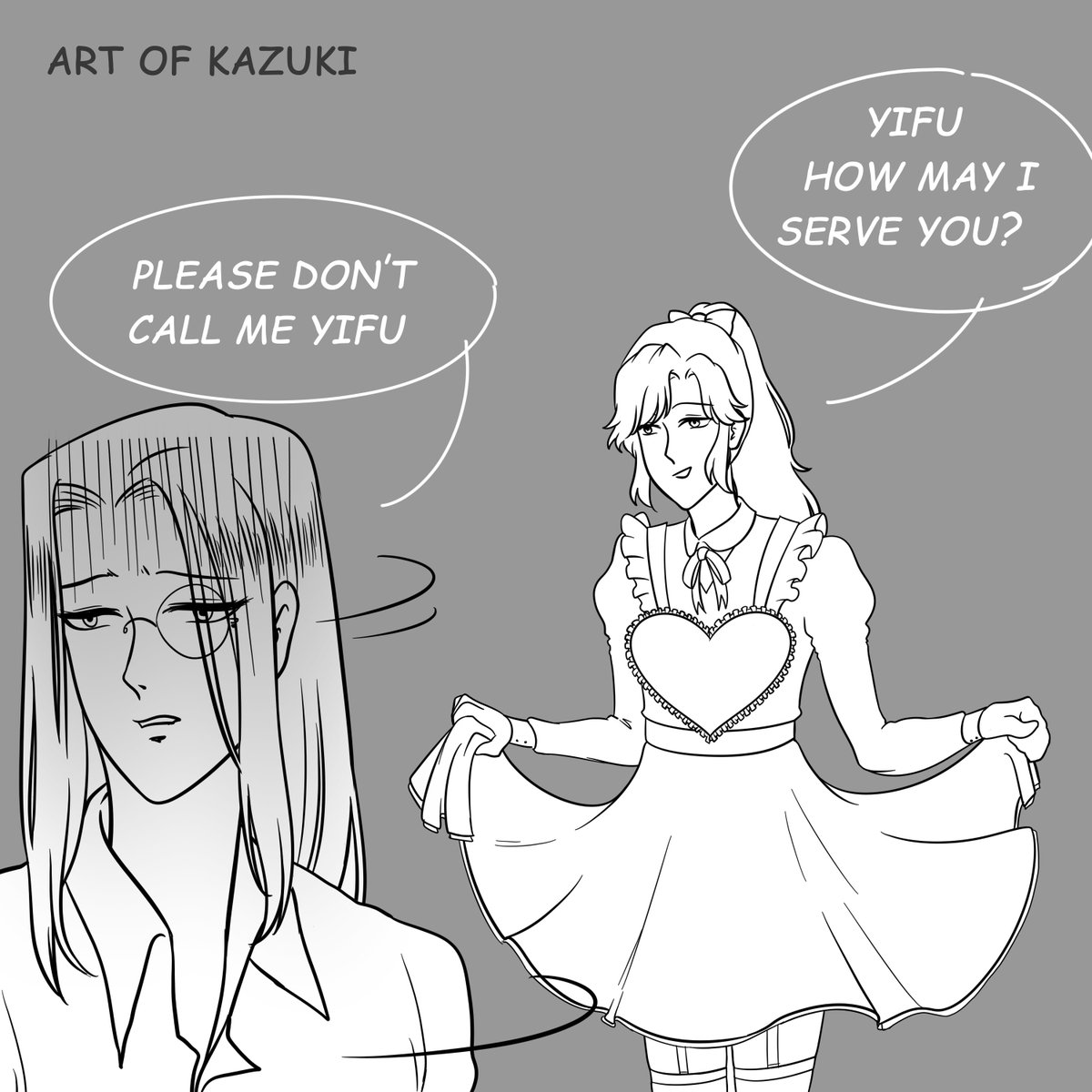 ArtofKazuki's tweet photo. day 6
modern au
cg trying to get gy into rp😆
we all know cg would do anything to seduce his yifu
he got his dress as a maid advice from reddit probably

#ChangguWeek #杀破狼  #长顾  #살파랑 #장경고윤 #shapolang #SPL #changgu #changgeng #Guyun https://t.co/Gq86X4y8BK