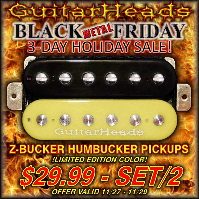 Limited Edition #NeonCream Z-Bucker Humbuckers on sale at $29.99 for a Set/2 this weekend only! This may be the only chance to score a set in this pale-canary-tv-banana-ish color known as Neon Cream. 
#guitarheads #zbucker #humbucker #pickup #guitar #yellow #angryyellow #tvyellow