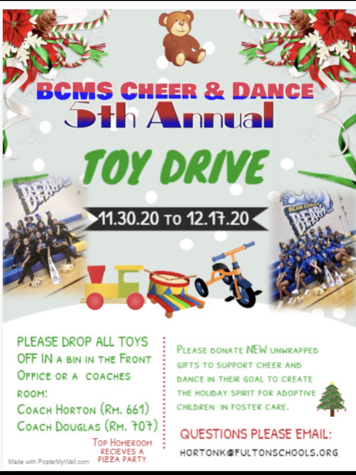 BCMSCheer_Dance's tweet photo. The @BearCreekMS #HoneyBearCheer & #BlueDiamondDance will be hosting their 5th annual toy drive during December. All toys will be donated to children in foster care! Please support & share a little Christmas joy ๐ซ๐!! #ToyDrive #LetsGoBears #KindnessMatters #AllBearCreek๐๐๐๐ https://t.co/L5rJgJ5IR6