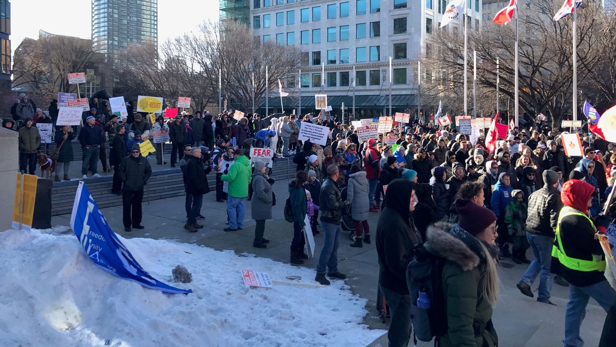 CTVCalgary's tweet photo. UPDATE: Several hundred people gather in Calgary in protest of the province's COVID-19 rules #yyc https://t.co/CJWYHR0Zt3 https://t.co/UTV4Ux0NuH
