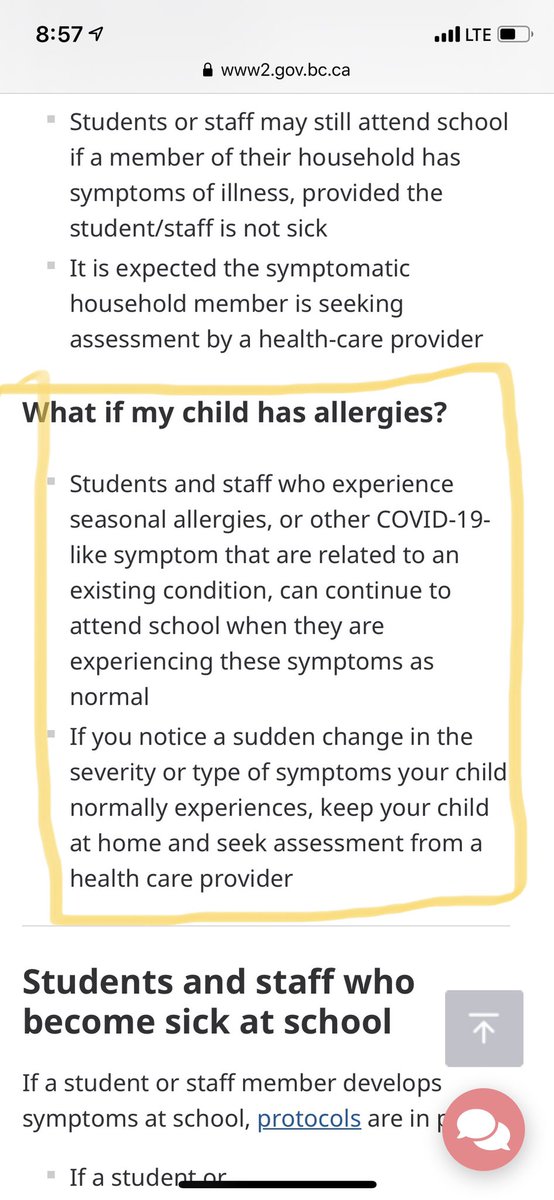 Pre-existing conditions with symptoms akin to covid. BC. Students can attend as usual with no medical check up.