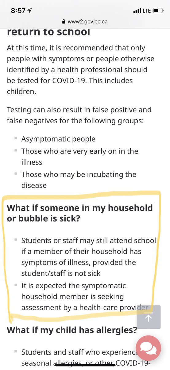 Household bubbles with a known infection BC. Students can still attend as long as there are no symptoms. Meaning they (may) be at school as symptoms develop.