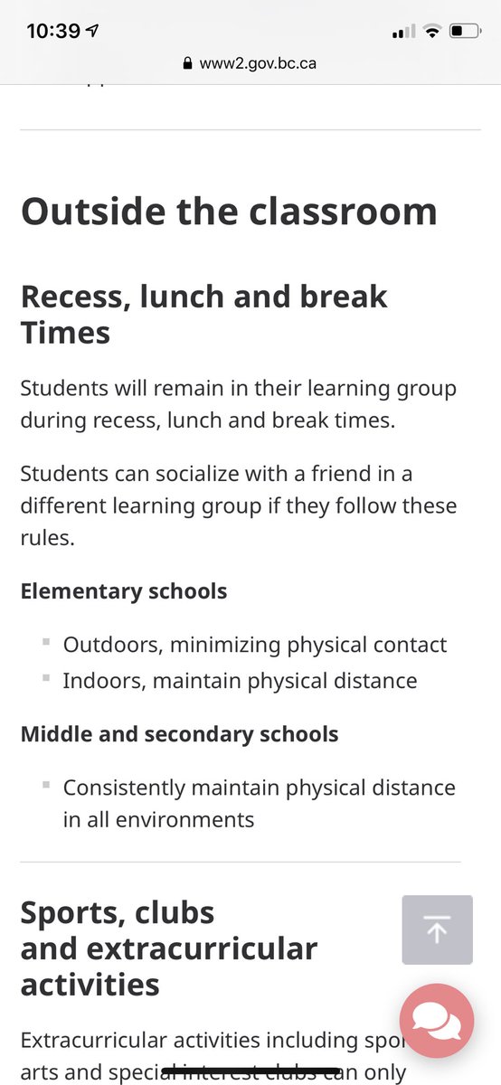 Physical distancing outside-mixing cohorts. BC: contradictory language. Students remain in cohort groups unless socializing outside of them-distance not required. Physical contact discouraged.