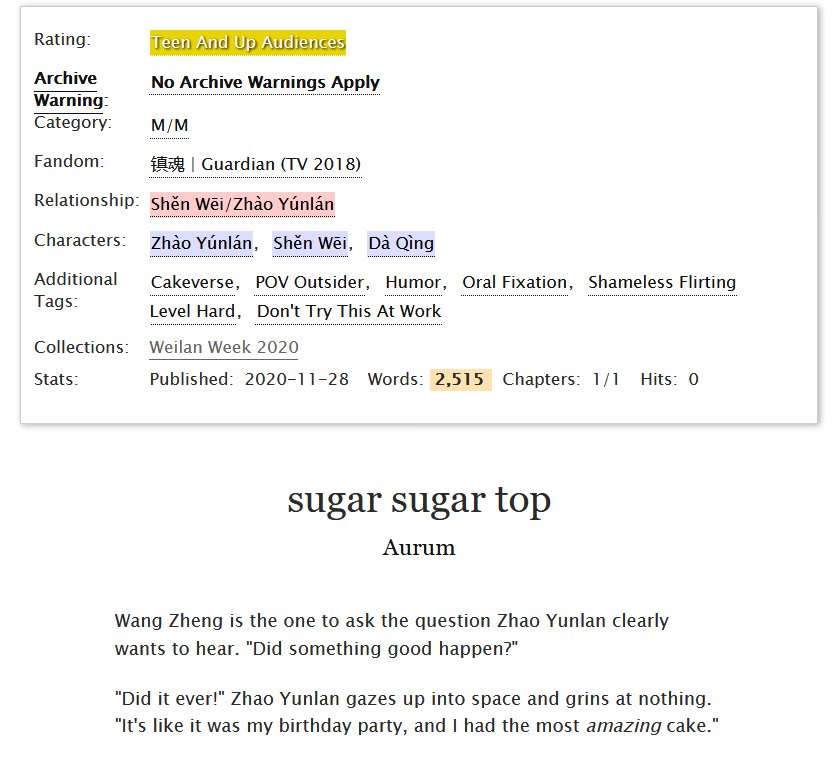 minyoulater's tweet photo. happy birthday, Guardian! 🎈 here's my last minute contribution to #WeilanWeek2020, for Free Day but shh. in it:

🍰 cakeverse babey
🍭 Zhao Yunlan's horny nonsense
🐟 Da Qing's fish snacks

https://t.co/K1bhoHEd0Q

#guardian #weilan https://t.co/Tco8riC6o0
