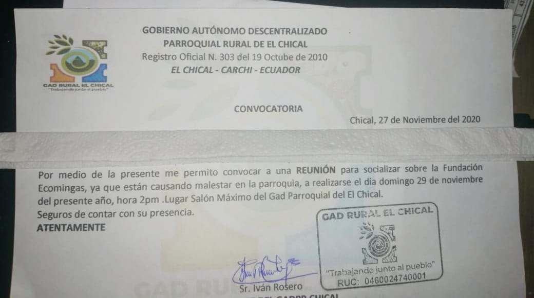 IMPORTANT: Please shareI work with an organization called Ecominga in Ecuador, who do a crucial job in protecting endangered rainforest. However, their valuable work is under threat, having been accused of causing 'discontent' in the local community. (1)