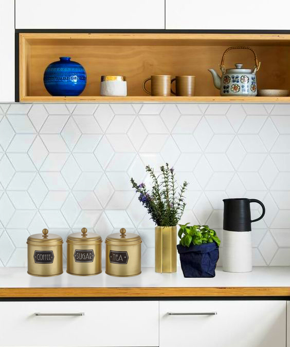 TheMia_UK's tweet photo. A big Good Morning to you with our favourite trio - The Mia’s galvanised steel Coffee, Tea, &amp; Sugar jar set 🤗 When it comes to giving a luxurious look to your kitchen, we believe there’s nothing more pleasing than a touch of gold ✨ https://t.co/cuZ6aoa10l