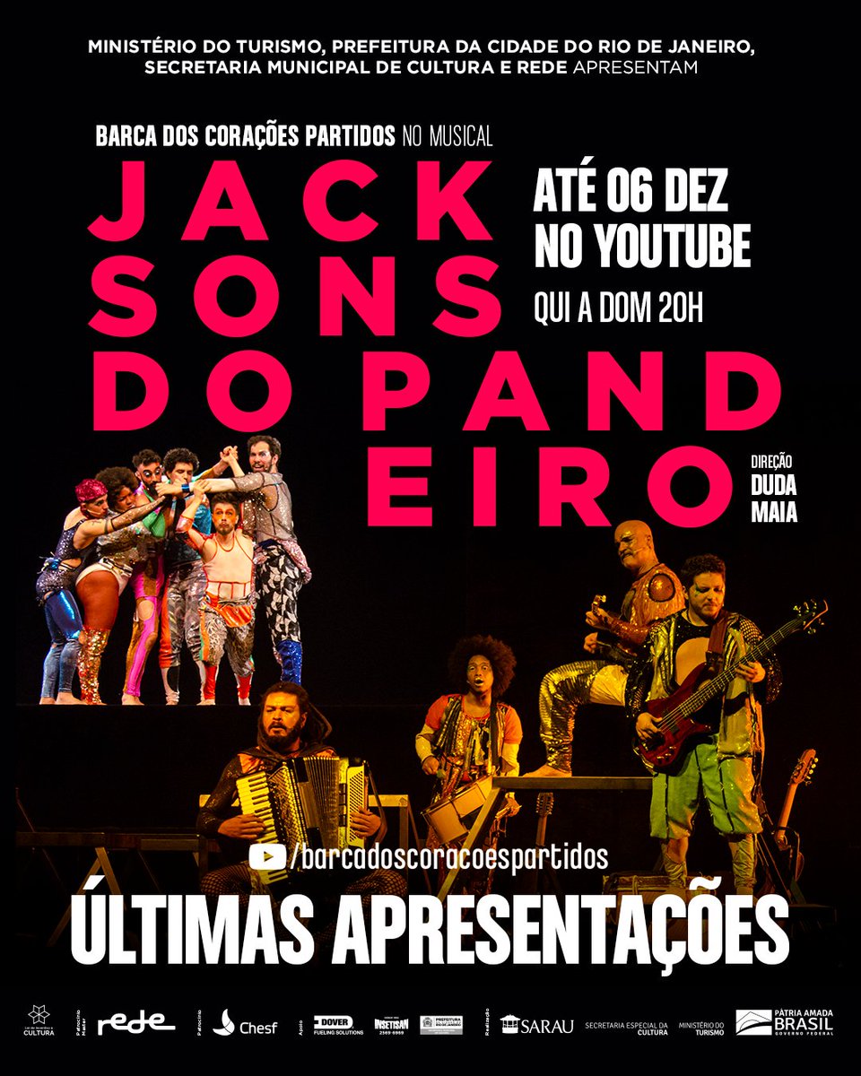 lavemabarca's tweet photo. Últimas apresentações do musical Jacksons do Pandeiro, com a Barca dos Corações Partidos.

Para assistir, acesse:
https://t.co/y88nJdzW8V

Foto: @danielbarbozarj

#teatro #temporada #online #musical #jacksondopandeiro #barcadoscoracoespartidos https://t.co/Sa6y9HvWDw