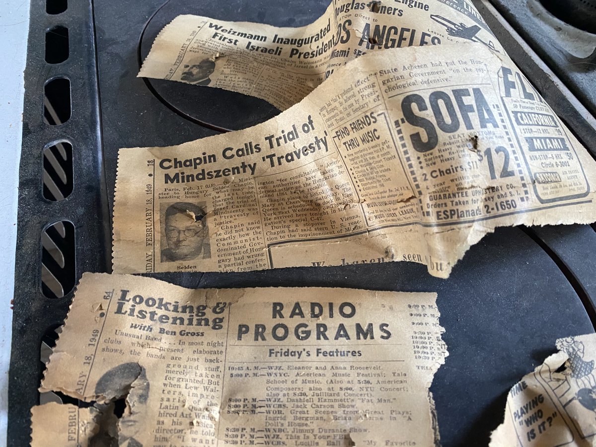 While doing some exploratory demo, I found a newspaper from 1949 tucked away in the ceiling and the remnants of what appears to be a metal-melting operation in the basement.The house itself was built in the 1880’s.