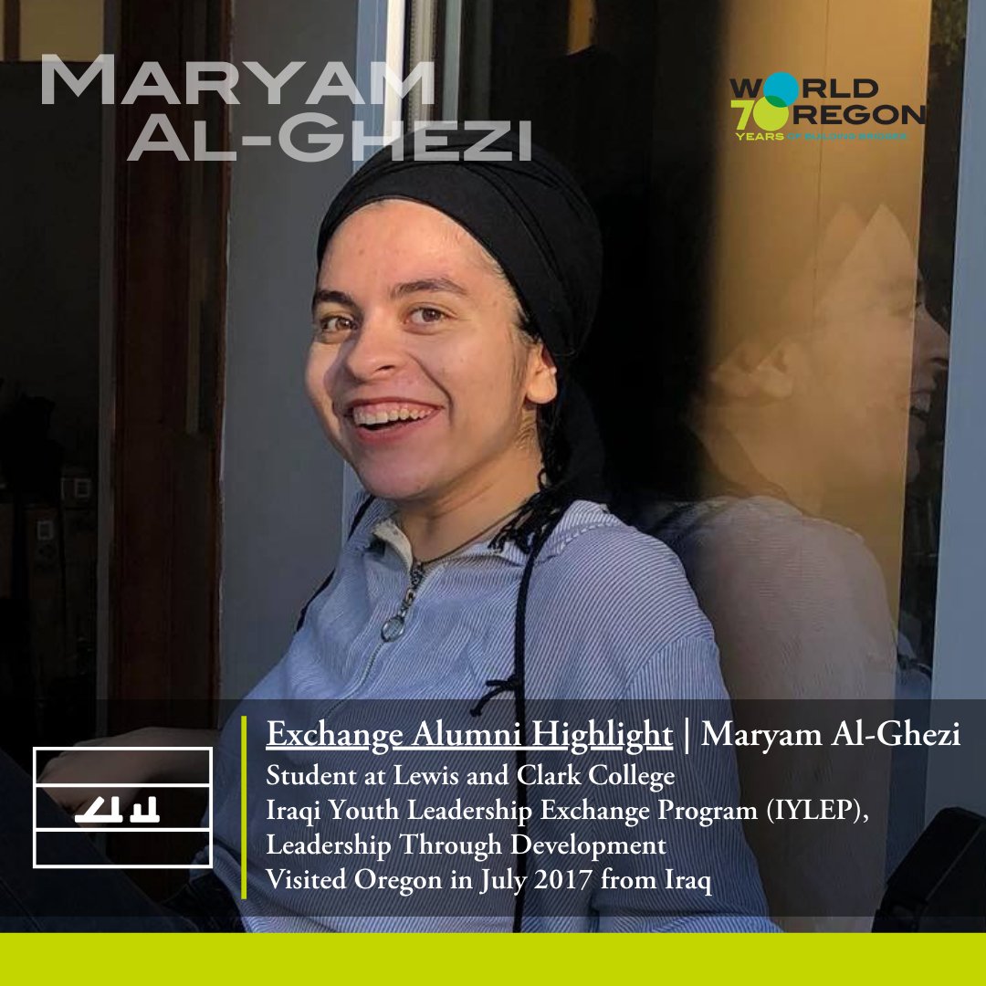 Highlighting young leaders is always exciting for us. Today, we're introducing Maryam Al-Ghezi, who visited us through the Iraqi Young Leaders Exchange Program (IYLEP), and now attends Lewis and Clark College as a first-year student.

Read her story here: ow.ly/ofBR50Cx8hb