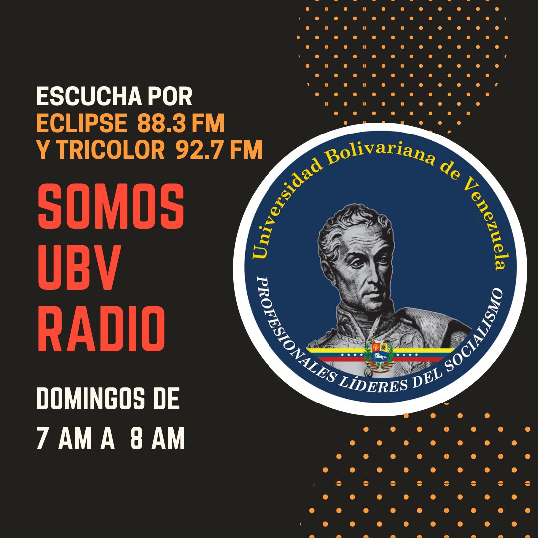 UBVEjeCaciqueM1's tweet photo. Tenemos una cita este domingo de 7 a 8 de la mañana, en @Eclipse883fm y Tricolor 92.7 Fm

@UBVBIODIVERSA1 @ComSociaUBVZul @gabiclor @AraquePe @degar18 @joseleon1971_ @fuenmayormiguel @luzrivasm @Kairabi @verorebonatto @giovanybracho https://t.co/kh9ulV1IPL