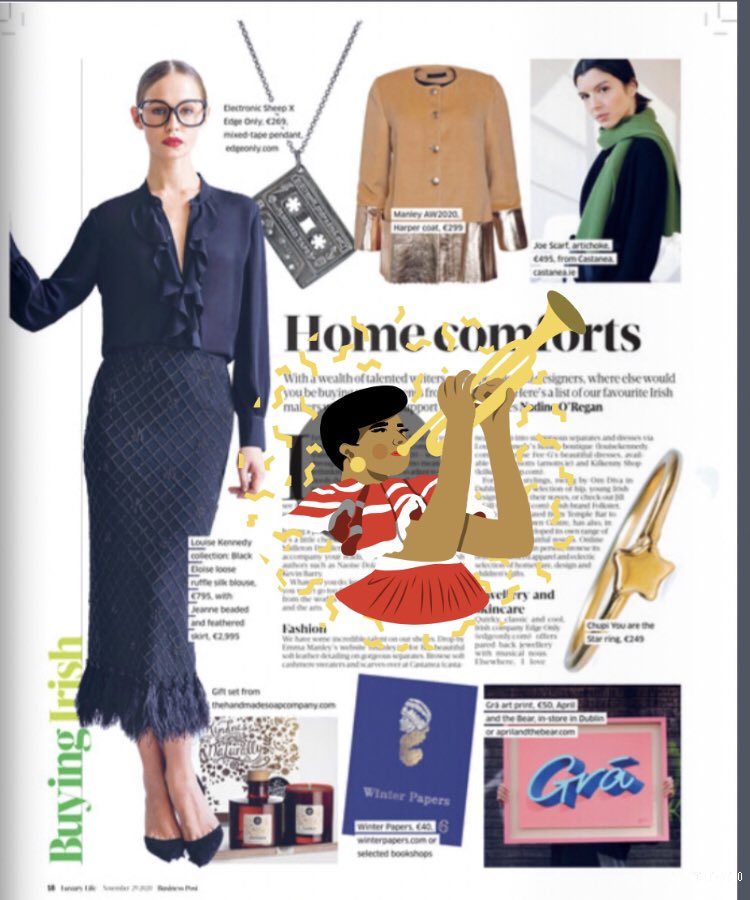 Blowing my lil bugle for some beautiful Irish fashion, arts and wellness products in @businessposthq Magazine this weekend, including @1LouiseKennedy @emmamanley @edgeonly @aprilandthebear @thehandmadesoap @WinterPapers @ChupiJewelry and more. (Bugle not actually included.)