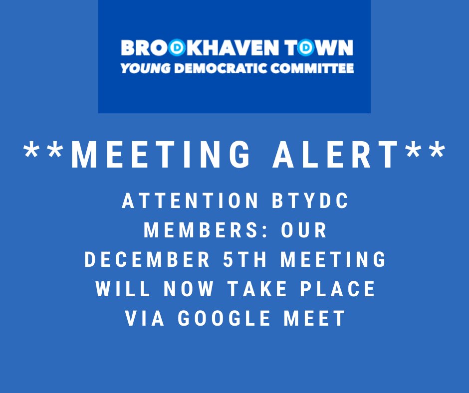 BrookhavenTYDC's tweet photo. ATTENTION BTYDC MEMBERS: Due to an increase in local COVID cases, our 5:00 PM December 5th meeting will now take place virtually on Google Meet. Members can join via the link below.

Join here:
https://t.co/7JE0heHSsc https://t.co/D4o66RoBVW