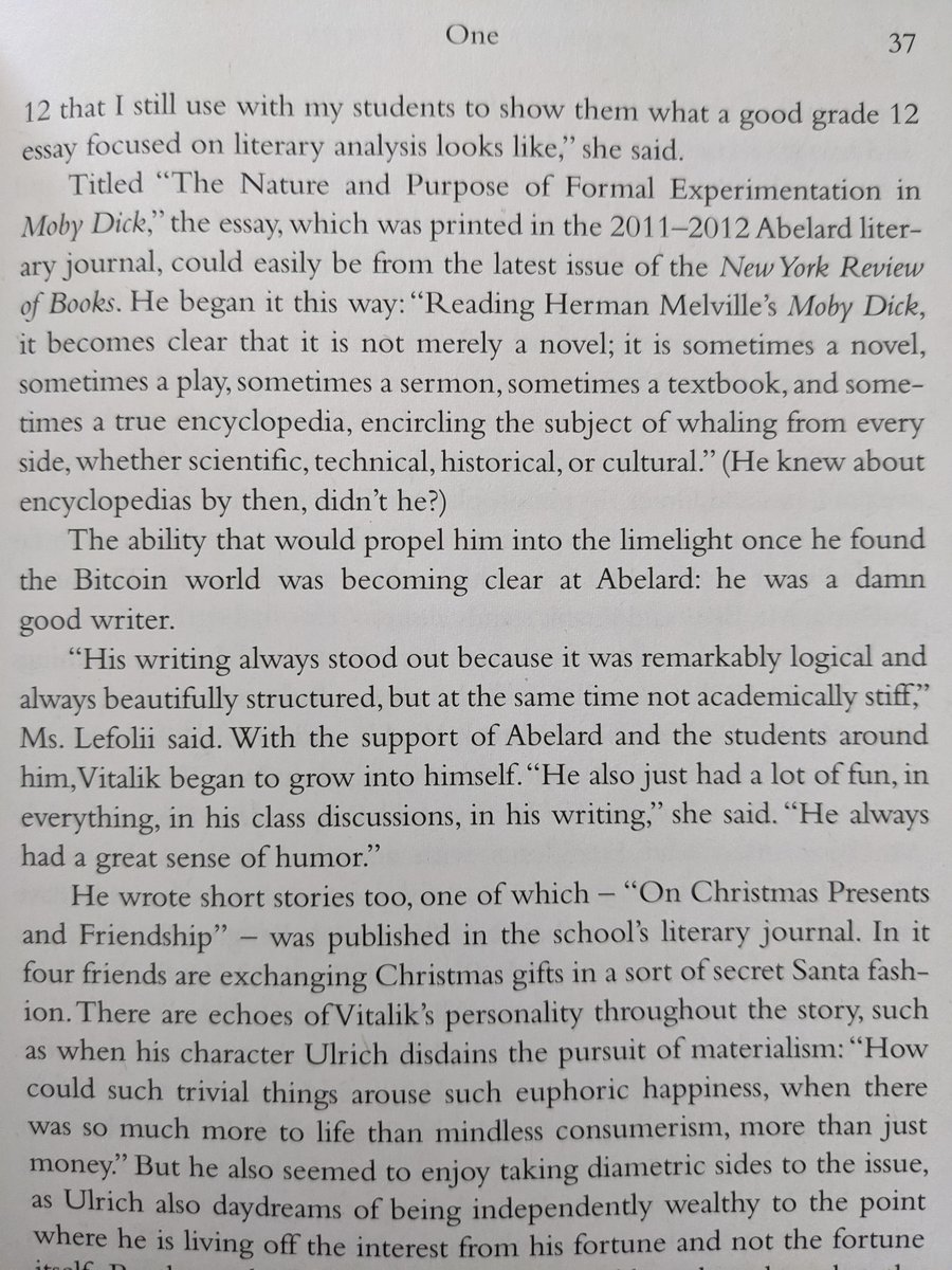 Vitalik is more of a writer than a computer programmer. He speaks Russian, French, Latin, Chinese and read Thucydides in Greek (!) while at Abelard.