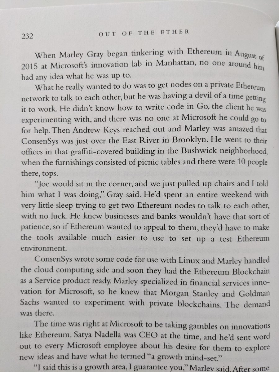 Did you know that  @AndrewDARMACAP made the Microsoft connection simply because  @HiroMarleyG had “blockchain” written in his LinkedIn bio? Marley ended up visiting  @Consensys 's office in Bushwick, coded late nights, and released Ethereum Blockchain as a Service for Azure.