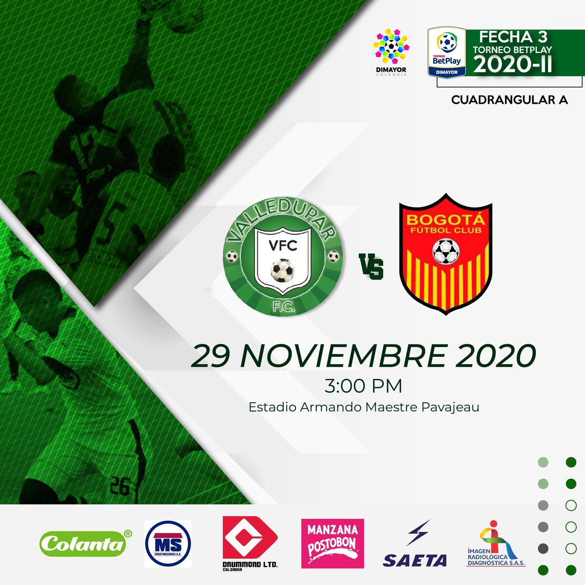 Este domingo juega el #VFC!!! @ValleduparVFC vs @BogotaFC 3:00 PM Estadio Armando Maestre #TorneoBetPlay @Dimayor #ElequipodeTodos https://t.co/ue0YHRtLgK