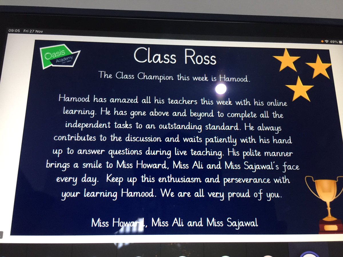 ashak1984_asha's tweet photo. This week he has been so confident and full of enthusiasm wanting to learn. I know that is down to such a great school and great teachers. I am so glad we moved him here and to get class champion he was proud as punch. Thank you to all @oasisdonvalley #ClassRoss #OasisHorizons https://t.co/2oh0dCVT7Z