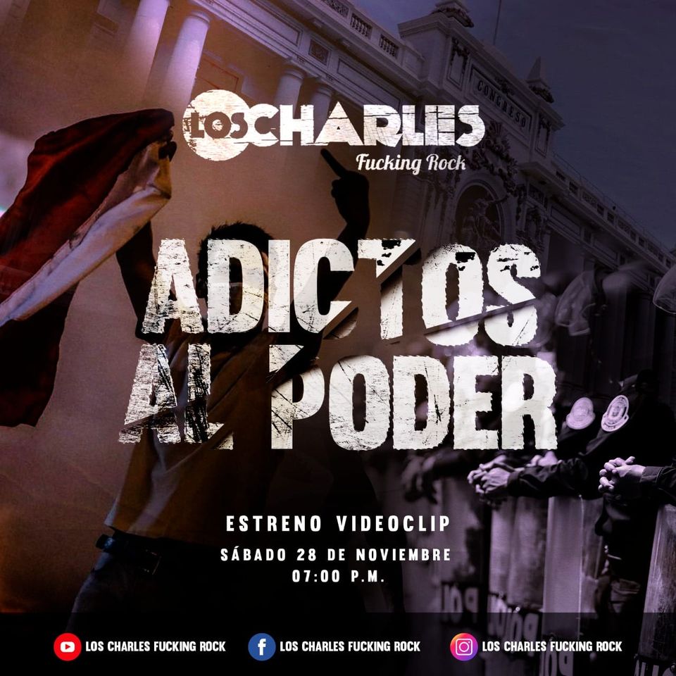agendacix's tweet photo. HOY #EstrenoVideoClip
#LosCharlesFuckingRock estrenan video y se lanzan contra todos aquellos #AdictosAlPoder.
🗓 Sábado 28 de noviembre ⏰ 7 p. m.
Vía FB LIVE: 👉 https://t.co/gzJy6TB1a8.
Vía Canal de YT: 👉 https://t.co/opOod5eZpS. https://t.co/5cP1egwTQ0