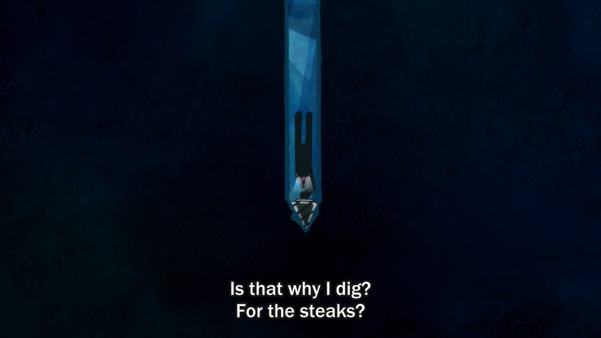 Gurren Lagann EP1's is among the best first episodes I've seen in the medium. MINOR VAGUE SPOILERSIt established in just a few lines that Simon does not dig for food, riches or glory. He digs because he simply enjoys it. That's what makes him Simon The Digger.  https://twitter.com/MezuEko/status/1332824808967561219