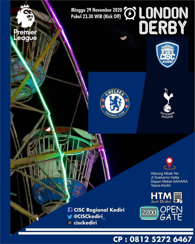 #NobarDay
🏆 Premier League
⚽ Chelsea v Tottenham Hotspurs
📅 Minggu, 29 November 2020
🏡 Warung Mbah No
🕧 22.00 WIB
💵 Just Order
#Birukan