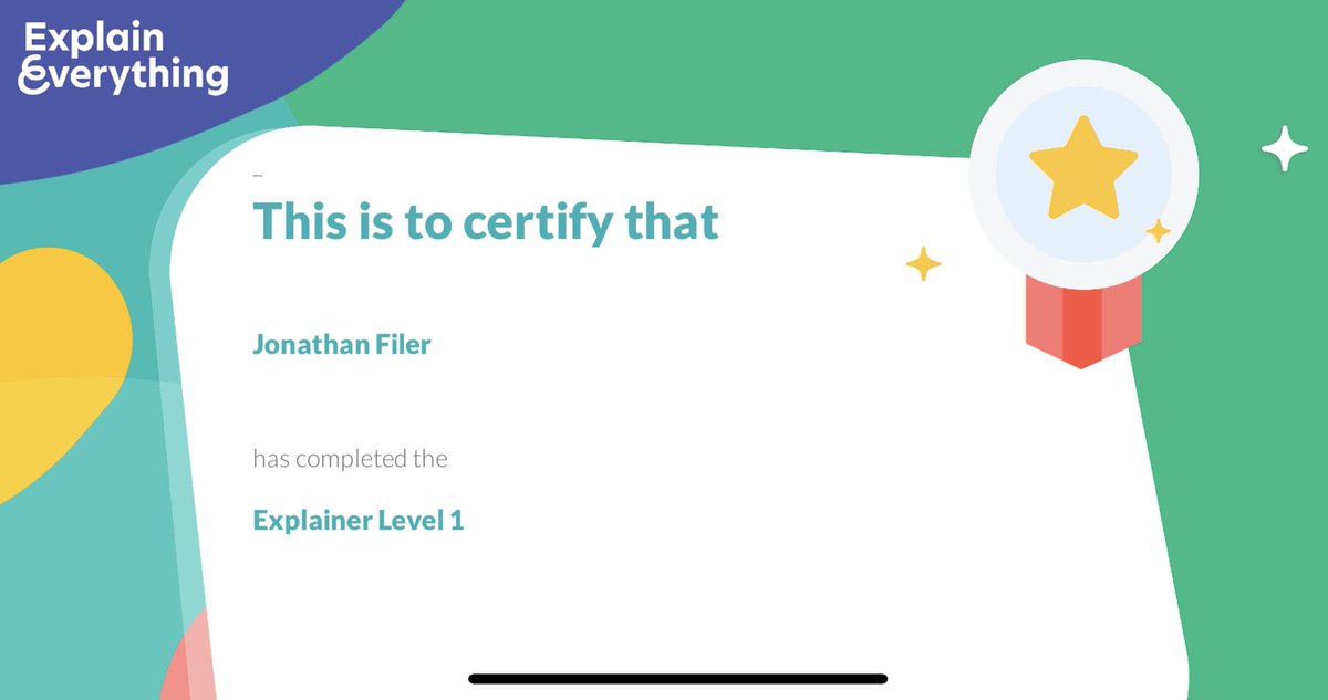 Jonathan_Filer's tweet photo. Happy to have completed Level 1 and looking forward to using more in class and for creating tutorial videos. #explaineverything https://t.co/jUCntpmIrA