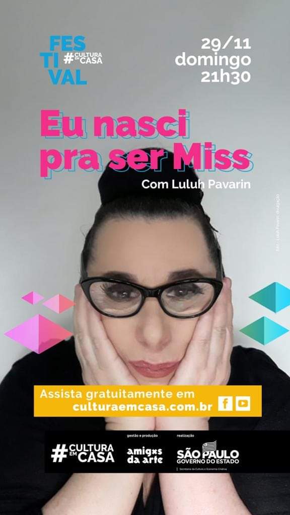 LuluPavarin's tweet photo. HOJE
EU NASCI PRA SER MISS, solo de tragedy comic de Luluh Pavarin  - dia 29.11 às 21:30
Transmissão ao vivo
Link para assistir 
Instagram :
https://t.co/2rlAP4RL8n https://t.co/Kg2JmLxhZj