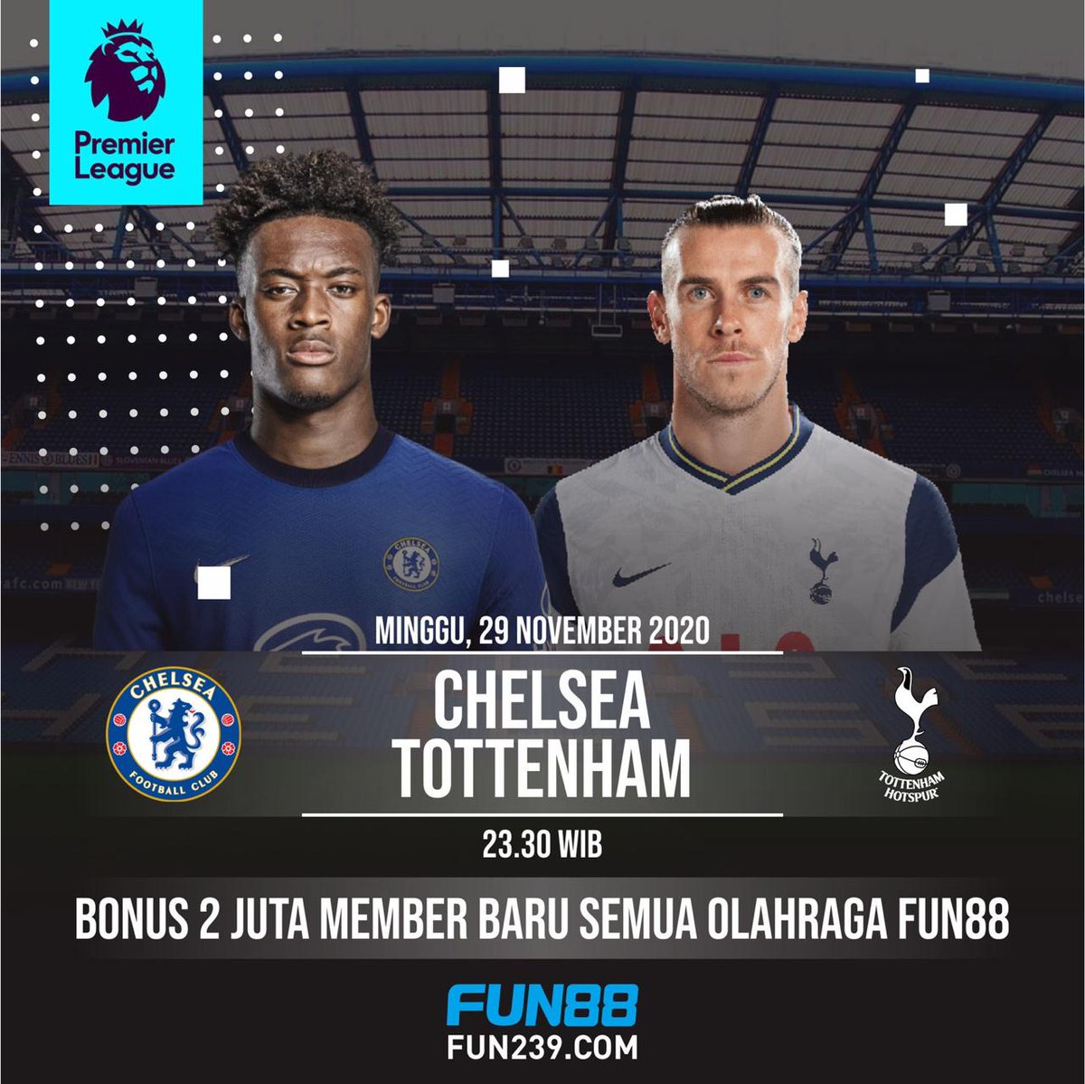 fun88id's tweet photo. Premier League Malam ini!
Prediksi Skor Chelsea vs Tottenham Hotspur : 2 - 2
Handicap : 0 : 1/4
Over / Under : 2 3/4
Tips : Tottenham Hotspur / Over 2 3/4

Yuk Pasang Taruhanmu di https://t.co/JXtQoMYP7x sekarang Juga &amp; Dapatkan bonus harian 5% di Sportsbook Fun88 TIAP HARInya!!! https://t.co/x8PxD7isPj