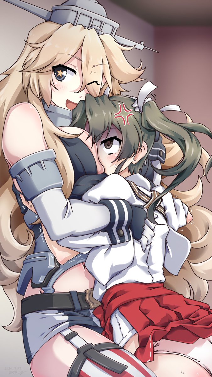 アイオワ(艦これ) ,瑞鶴(艦これ) 「遅くなっちゃったけど進水日祝いにアイオワさんから熱烈なハグを受けるずいずいさん描」|547th_syのイラスト